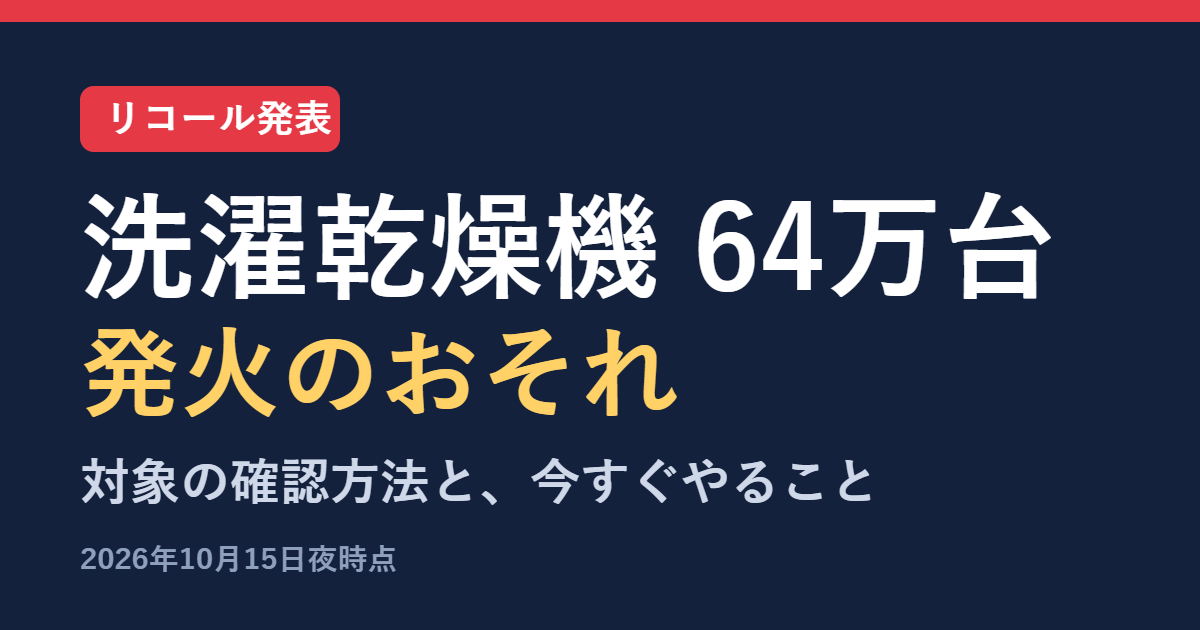 パナソニックのドラム式洗濯乾燥機約64万台リコール 発火のおそれ